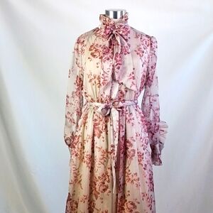 Opt Tan Floral Tie Neck W Slip Dress.